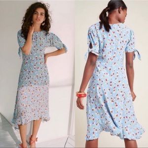 Faithfull the Brand Erin Midi Dress Jasmine Floral Blue Anthropologie Size 4